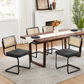 Zesthouse Natural Rattan Dining Chairs Set Of 4, Mid Century Modern Dining Chairs With Solid Wood Back & Black Matte Base For Ki
