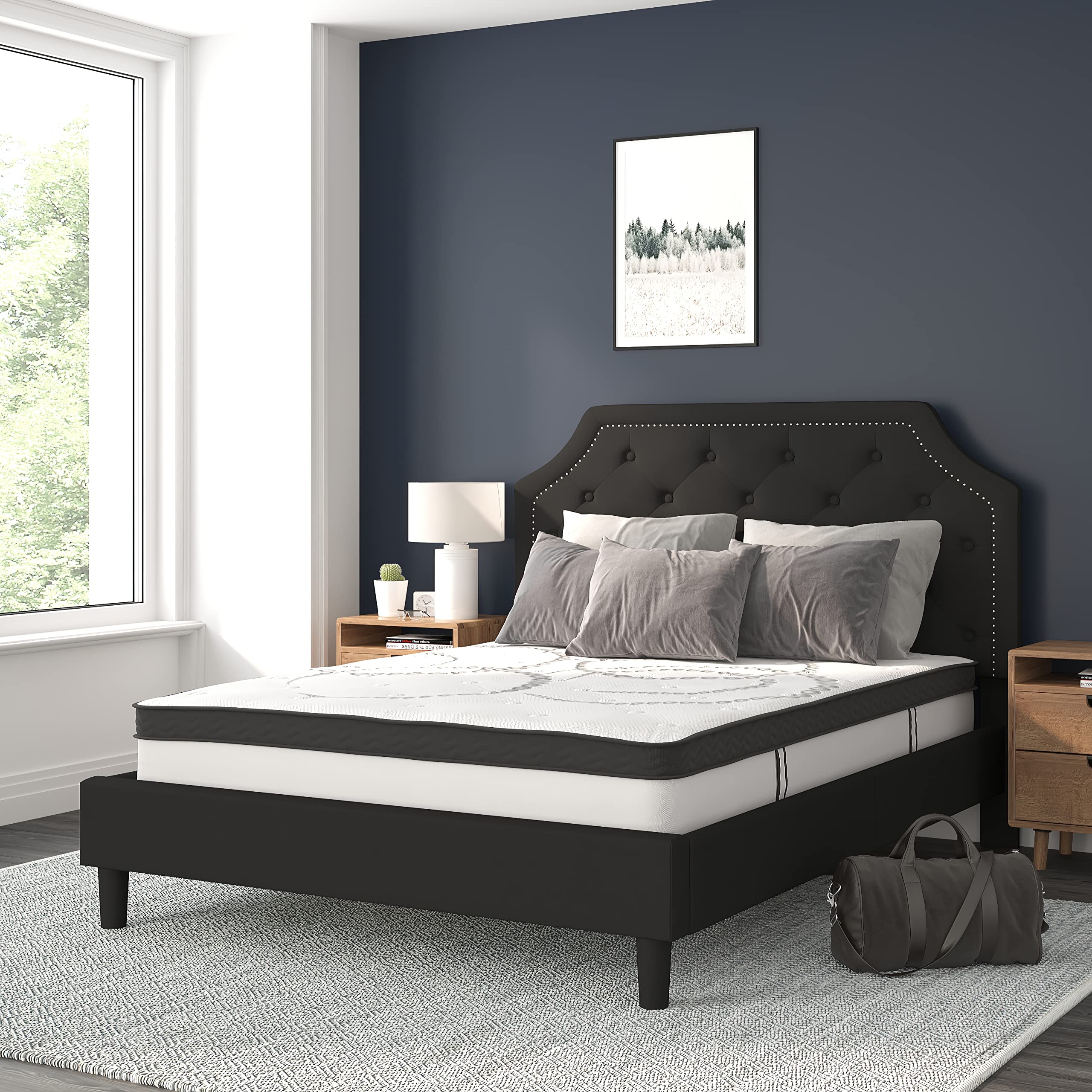 Flash Furniture Upholstered Platform Bed/Mattress Set, Queen, Black