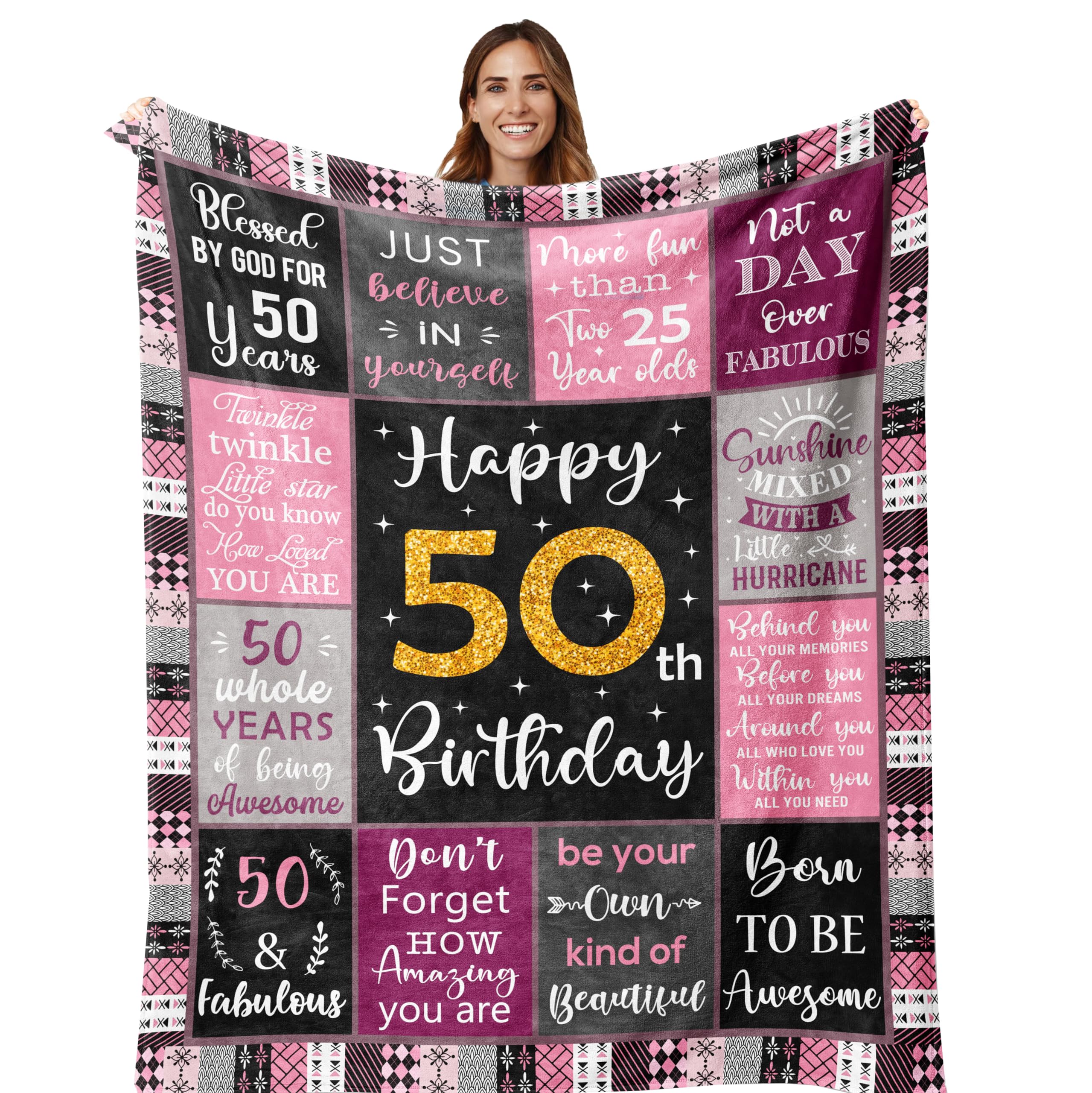 Amonee-Yl 50Th Birthday Gifts For Women, 50Th Birthday Gift Blanket 50'X60', 50 Year Old Gifts For Women, 50Th Birthday Gifts