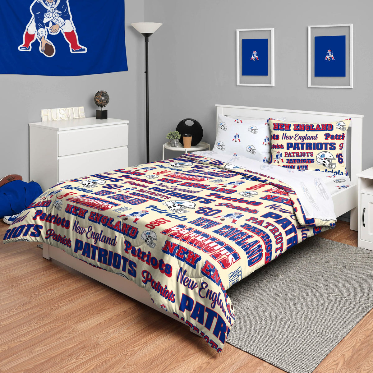 Foco New England Patriots Nfl Retro Bed In A Bag Comforter Bedding 5 Piece Full Set