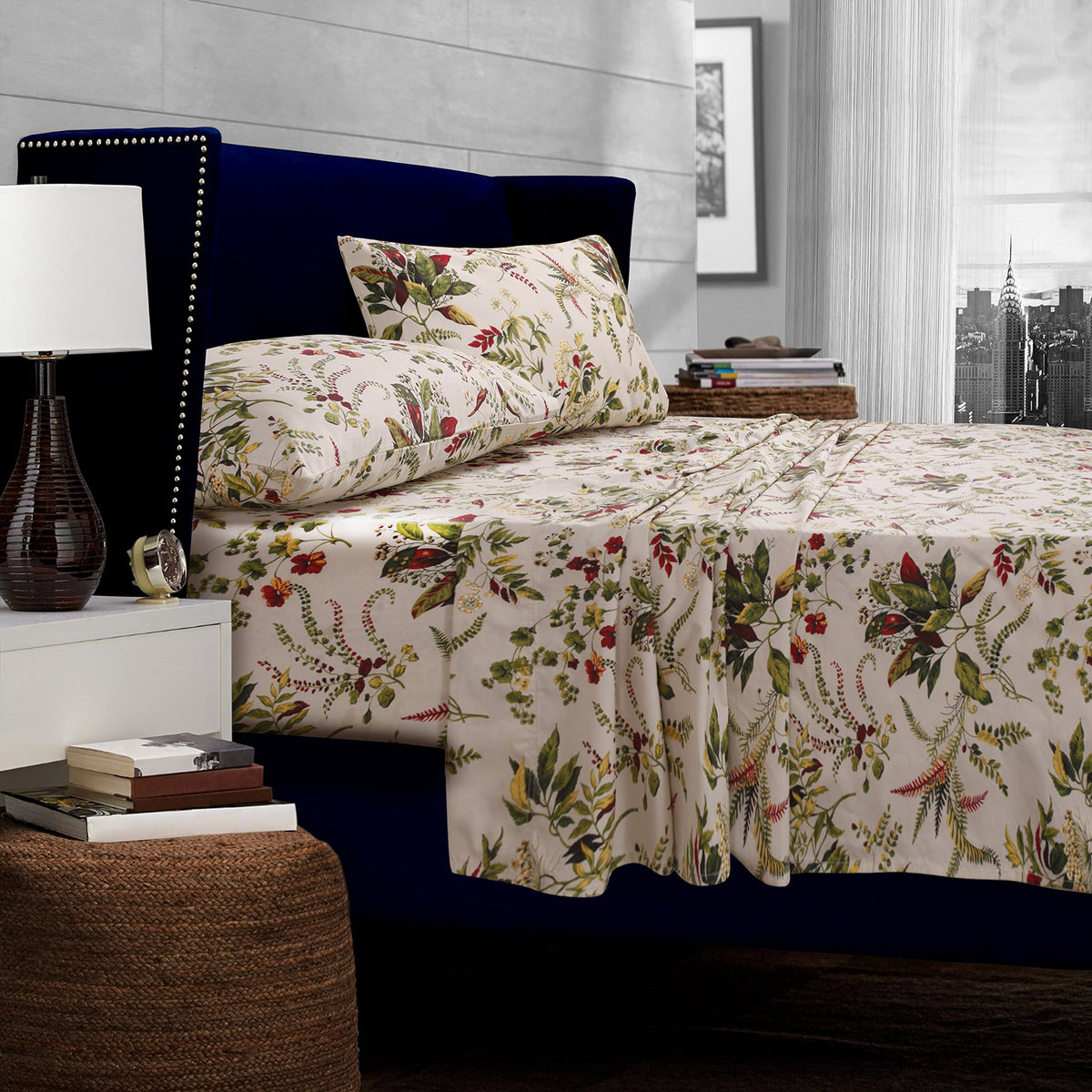 Tribeca Living Maui Printed Deep Pocket Percale Sheet Set, Queen, Multicolor