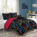 Chezmoi Collection Gamer Bedding 4-Piece Video Games Gamepad Microfiber Comforter Set For Boys Kids Teens Full/Queen Size (Overs