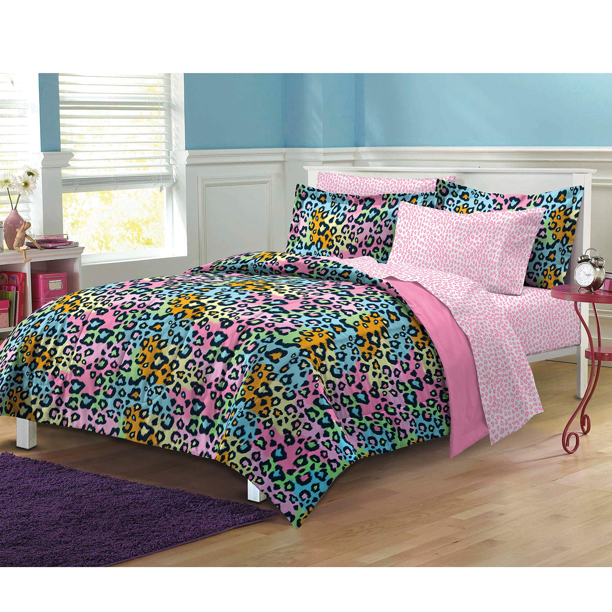 My Room Neon Leopard Ultra Soft Microfiber Girls Comforter Set, Multi-Colored, Queen