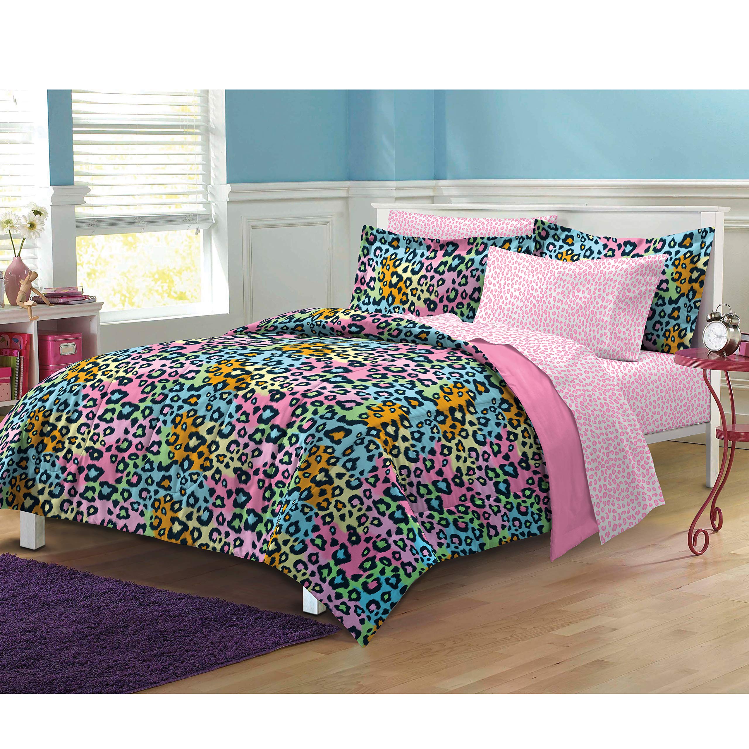 My Room Neon Leopard Ultra Soft Microfiber Girls Comforter Set, Multi-Colored, Queen