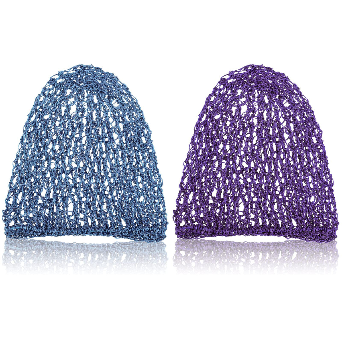 Waydress 2 Pieces Mesh Hair Net Rayon Knit Snood Women Crocheted Sleep Cap (Purple and Blue)