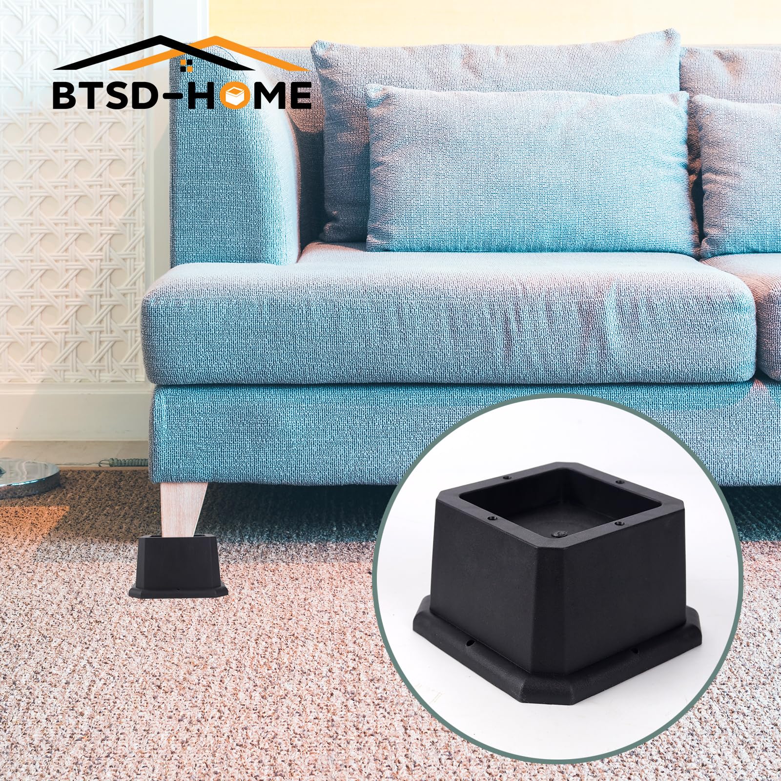 Btsd-Home Furniture Risers 2 Inch Bed Risers Heavy Duty Adjustable Dorm Bed Lifts Risers Table Desk Chair Leg Extenders 4 Pack B