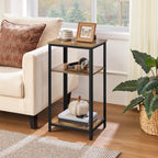 Yaheetech 30 Tall End Table, Rustic Brown 3-Tier Side Table with Wooden Shelves & Metal Frame for Small Spaces, 16D x 12W x 29.