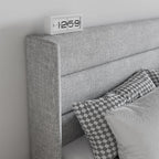 Sha Cerlin King Size Lift Up Storage Bed/Modern Wingback Headboard/Upholstered Platform Bed Frame/Hydraulic Storage/No Box Spring Needed/Wood Slats Support/Light Grey