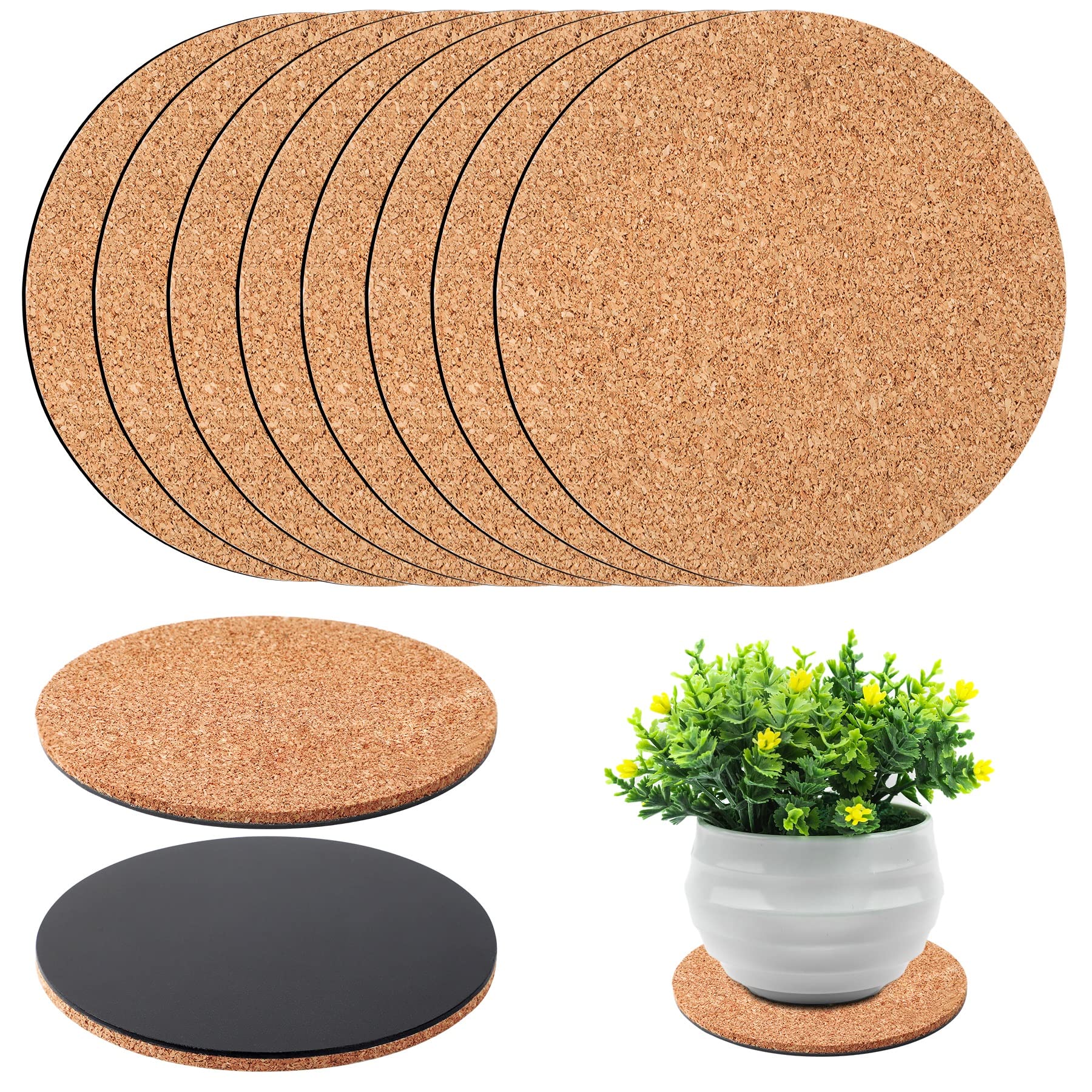 Augshy Cork Plant Saucers, 8Pcs 6 Inch Cork Coasters Plant Mats Plant Saucers For Indoors Potted Plants Pots Diy Craft Project