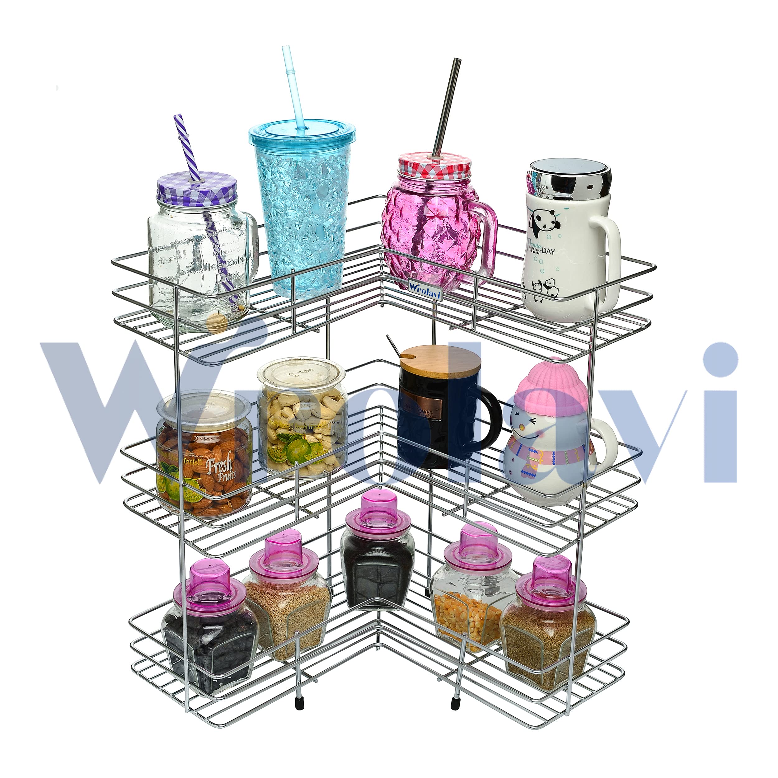 Wrolavi L Corner Shape Stand Triple Layer Stainless Steel Multipurpose Storage Rack, Shelf For Kitchen And Bathroom Color: Silve