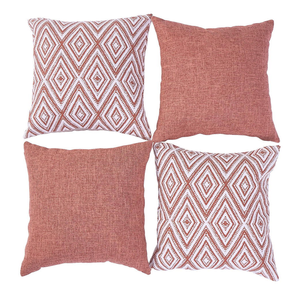 Hpuk Decorative Throw Pillow Covers Set Of 4 Geometric Design Linen Cushion Cover For Couch Sofa Living Room, 20'X20' Inches, Coral