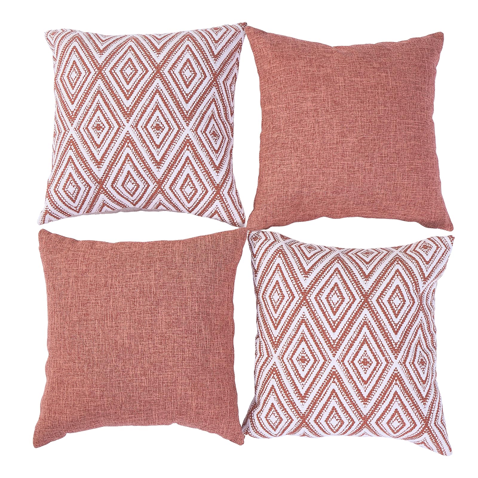Hpuk Decorative Throw Pillow Covers Set Of 4 Geometric Design Linen Cushion Cover For Couch Sofa Living Room, 20'X20' Inches, Coral