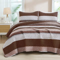 Andency Queen Quilt Bedding Set Brown, 3 Pieces Patchwork Coffee Striped Ultra Soft Lightweight Bedspreads, Coverlets Set With 2