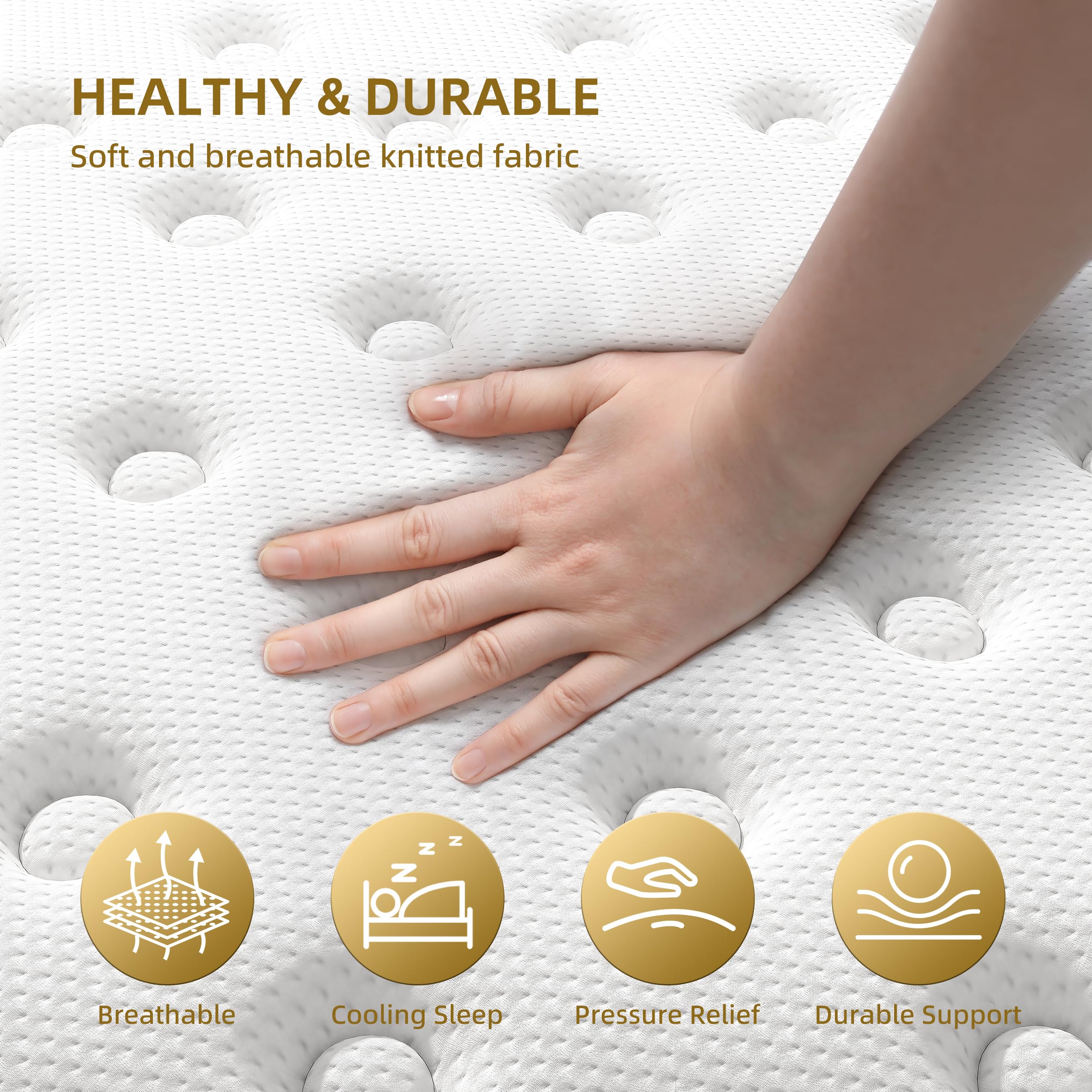 Naiveer Cooling Gel Memory Foam Hybrid Mattress King Size 14 Inch Medium Firm White