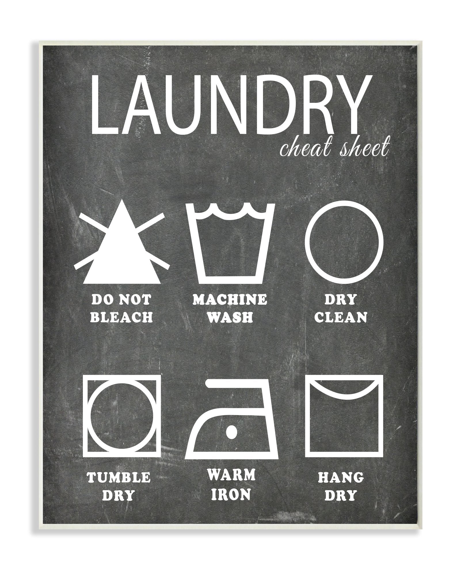 Stupell Home D  cor Laundry Cheat Sheet Icons Chalk Look Wall Plaque Art, 10 x 0.5 x 15, Proudly Made in USA