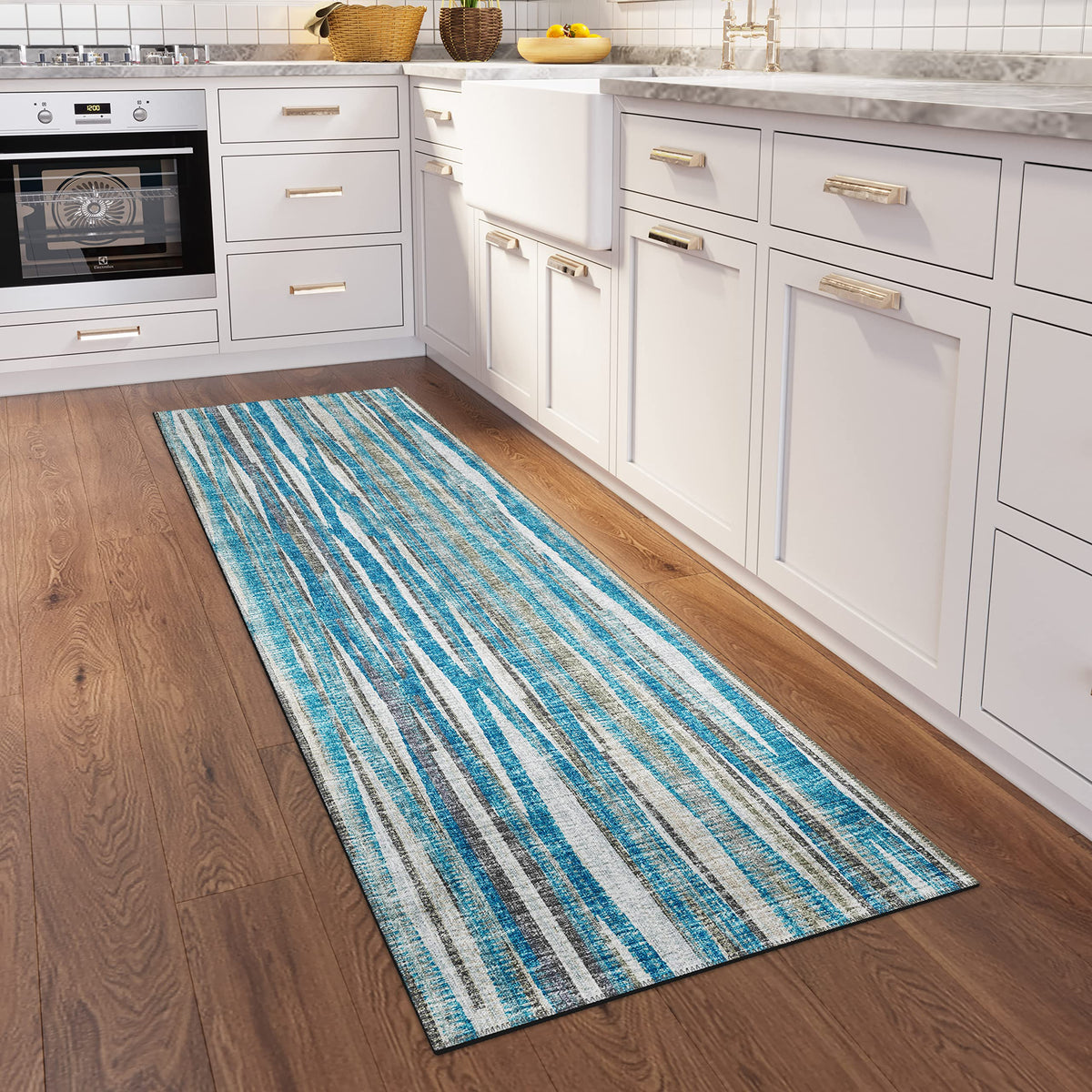 Addison Rugs Waverly 2'3&quot; X 7'6&quot; Awa31 Blue Indoor Outdoor Hallway Runner Rug, Stain Resistant Carpet For Bathroom, Laundry Room, Easy Clean, Machine Washable, Non Shedding, Living Room, Dining Room