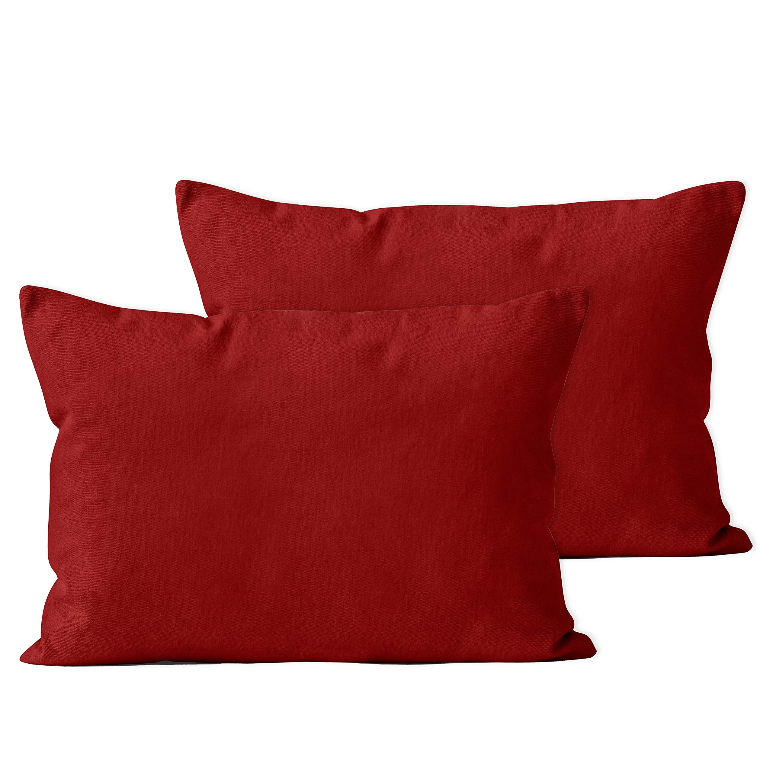 Encasa Xo Throw Pillow Covers 12X20 In Set Of 2 Deep Red | No Inserts | Cotton Pillow Covers For Living Room, Bed, Sofa, Couch |