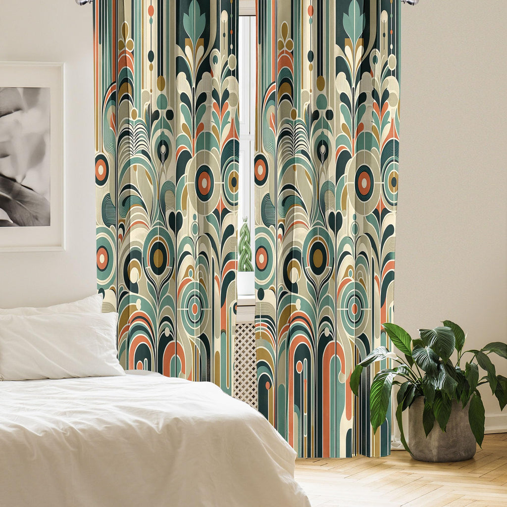 Ambesonne Abstract Modern Window Curtains Pack Of 2, Leafy Silhouettes With Roundy Shapes Jumble Geometric Scandi, Lightweight S
