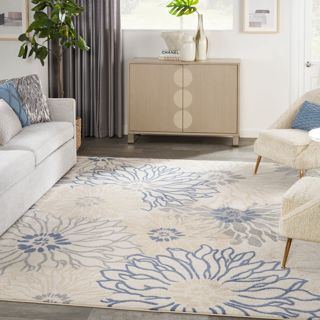Nourison Passion Grey 8' X Round Area Rug, Floral, Farmhouse, Easy Cleaning, Non Shedding, Bed Room, Living Room, Dining Room, Kitchen, (8' Round)