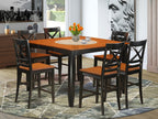 East West Furniture FAQU7H-BLK-W 7 Piece Kitchen Counter Set Consist of a Square Dining Room Table with Pedestal and 6 Dining Chairs, 54x54 Inch, Black & Cherry