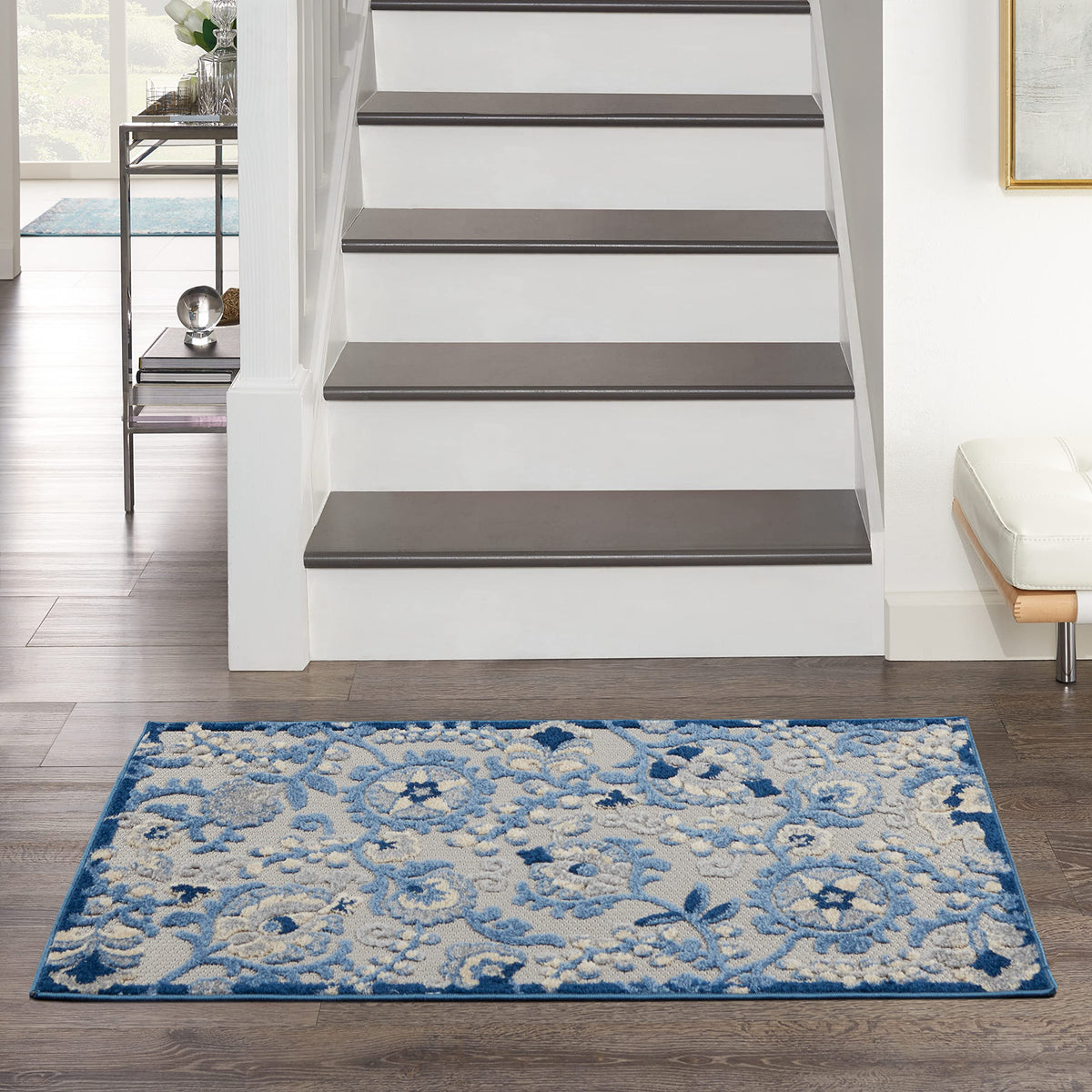 Nourison Aloha Indoor/Outdoor Blue/Grey 3' X 5' Area -Rug, Easy -Cleaning, Non Shedding, Bed Room, Living Room, Dining Room, Backyard, Deck, Patio (3X5)