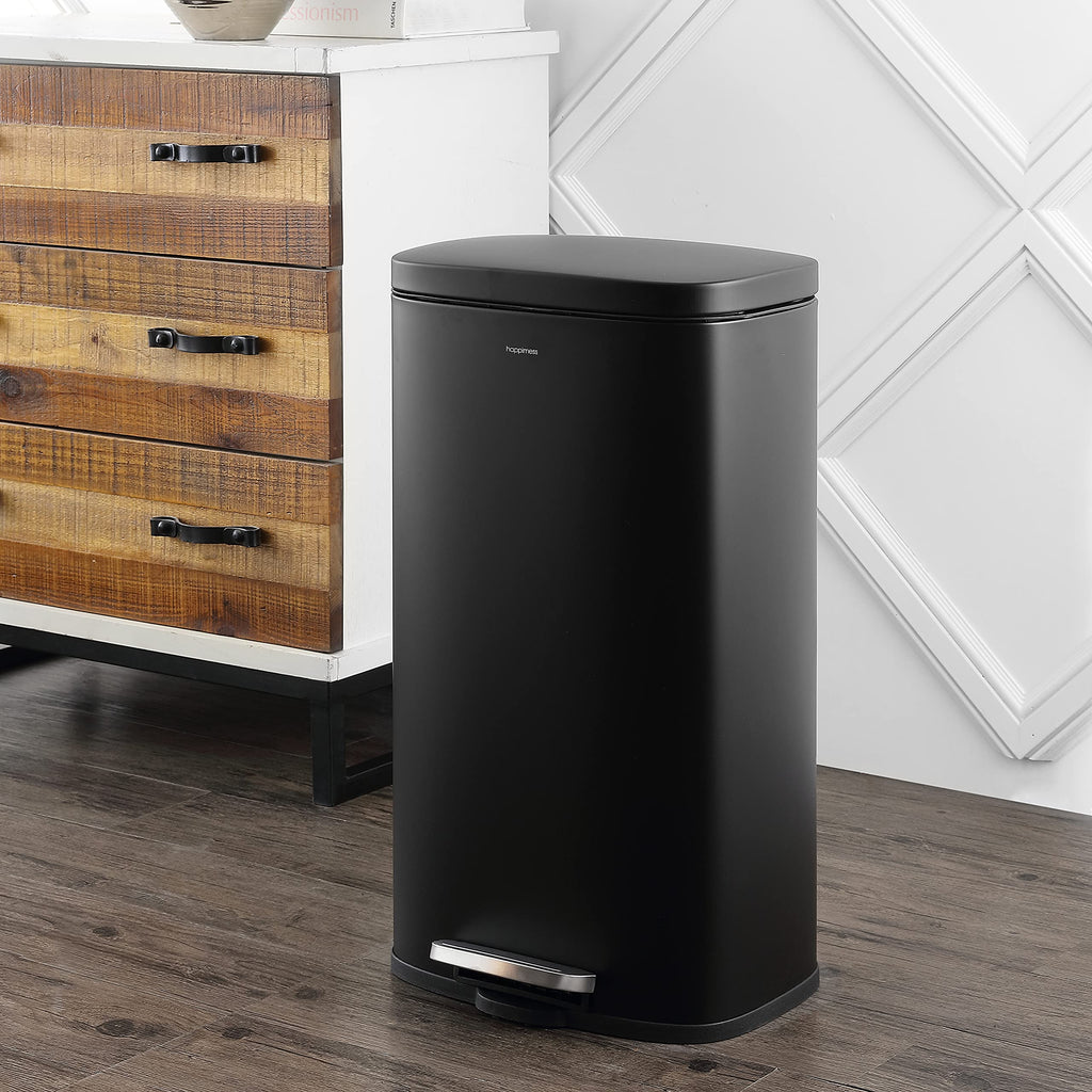 Happimess Hpm1011B Curtis 8-Gallon Step-Open Trash Can With Soft-Close Lid, Modern, Minimalistic, Fingerprint Proof For Home, Ki
