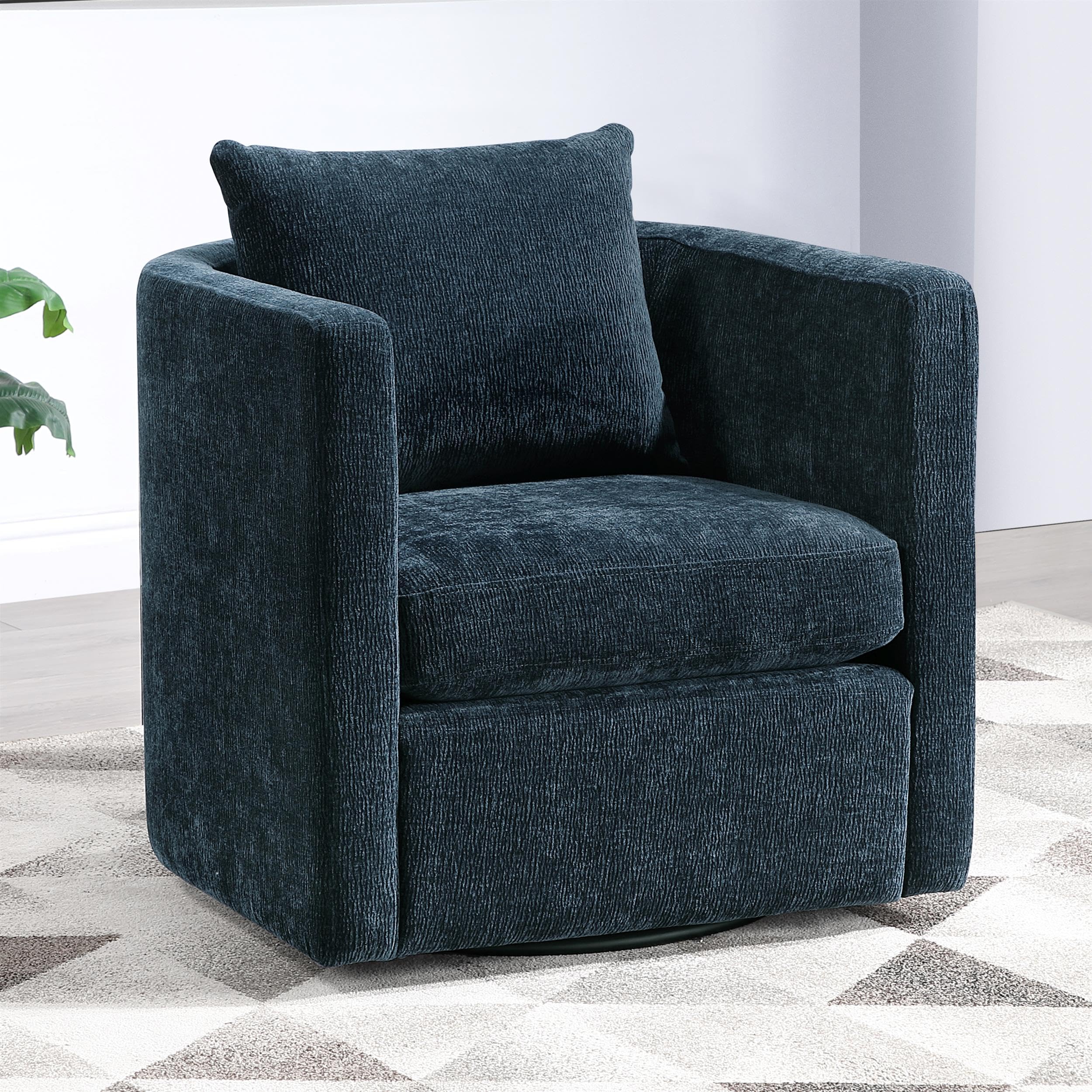 Comfort Pointe Sheldon Navy Blue Fabric Swivel Barrel Accent Chair