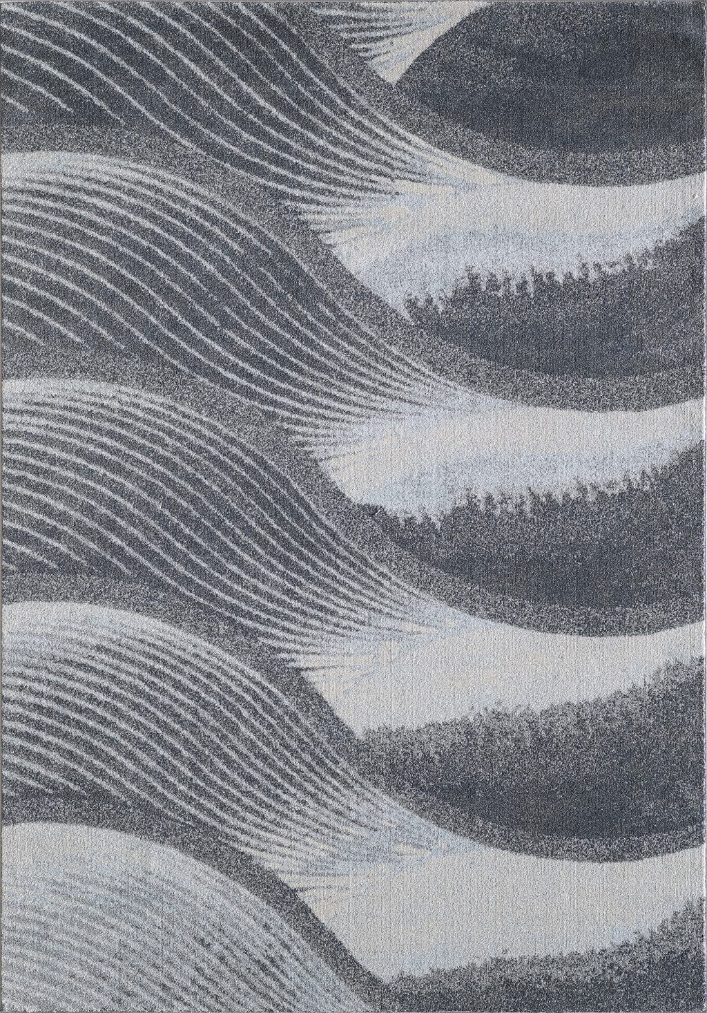 HomeRoots Grey/Blue Heat-Set Polypropelene 7’ x 10’ Gray Blue Abstract Waves Modern Area Rug