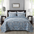 Newlake Cotton Bedspread Quilt Sets-Reversible Patchwork Coverlet Set, European Grey Floral Pattern, King Size
