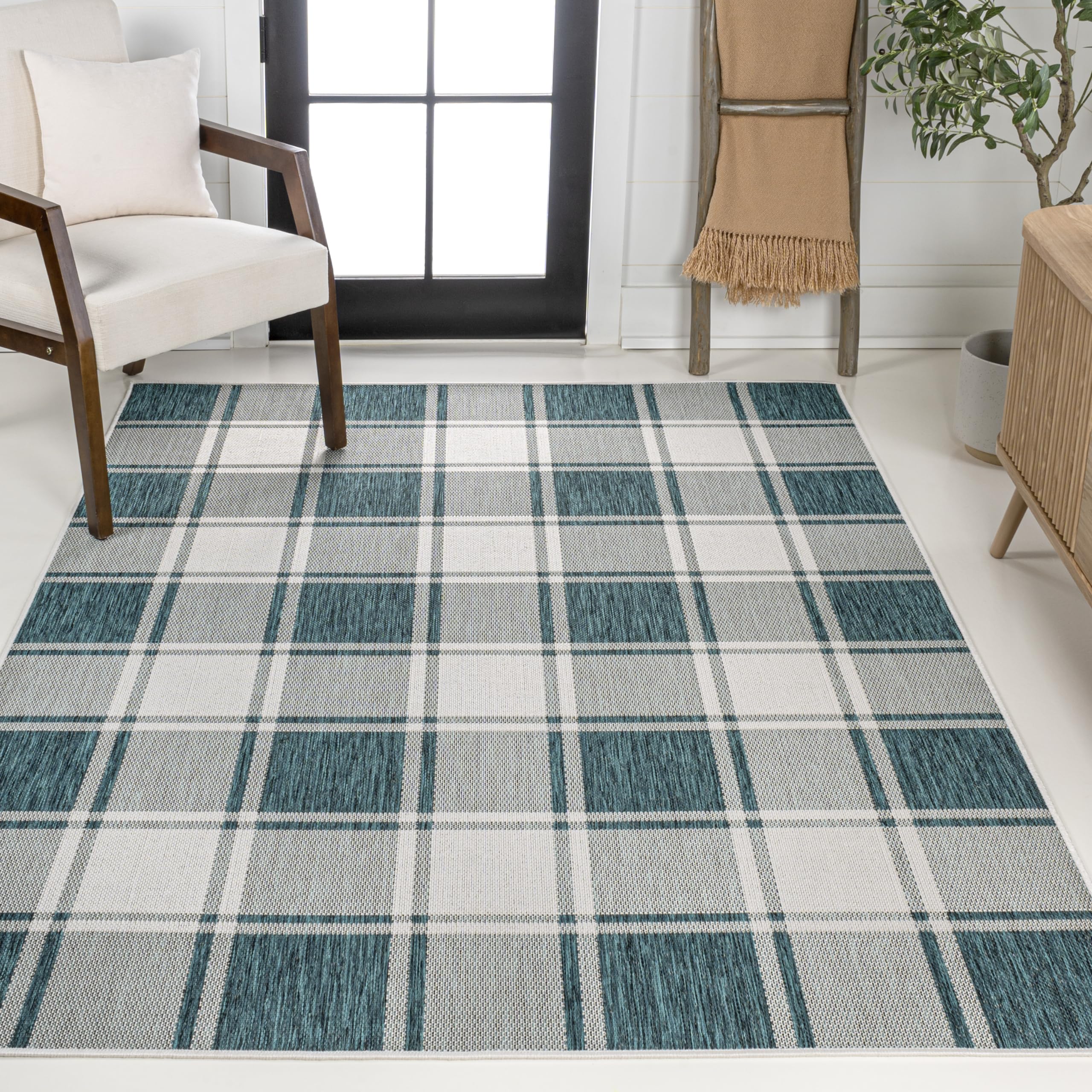 Jonathan Y Tsn203E-5 Sabine Traditional Farmhouse Bold Gingham 5 Ft. X 8 Ft. Indoor/Outdoor Area Rug Easy-Cleaning, For Backyard