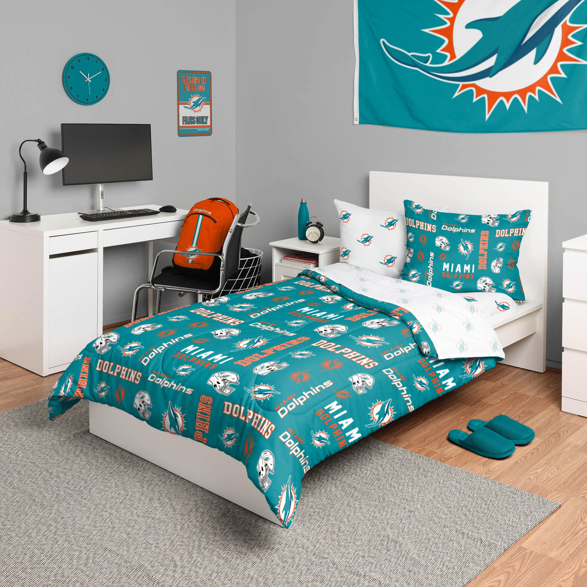Foco Miami Dolphins Nfl Team Color Bed In A Bag Comforter Bedding 5 Piece Twin Set