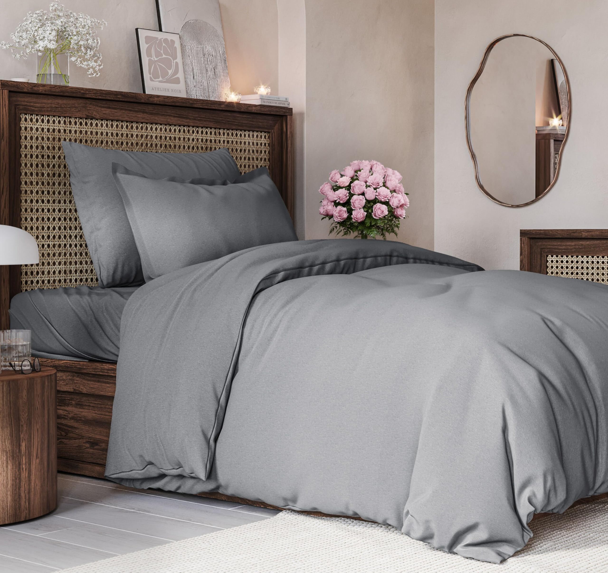 Duvet Cover Twin Size Set - Extra Soft Twin/Twin Xl Size Duvet Cover - 68' X 90' Twin Duvet Cover W/ 1 Pillow Sham - Easy Care & Fade Free - Comforter Cover W/ Zipper Closures & Ties (Heathered Grey)