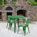 Flash Furniture Conrad Commercial Grade 30" Round Green Metal Indoor-Outdoor Table Set with 2 Arm Chairs