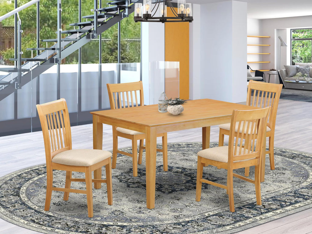 East West Furniture CANO5-OAK-C 5 Piece Modern Dining Table Set Includes a Rectangle Wooden Table and 4 Linen Fabric Upholstered Chairs, 36x60 Inch, Oak