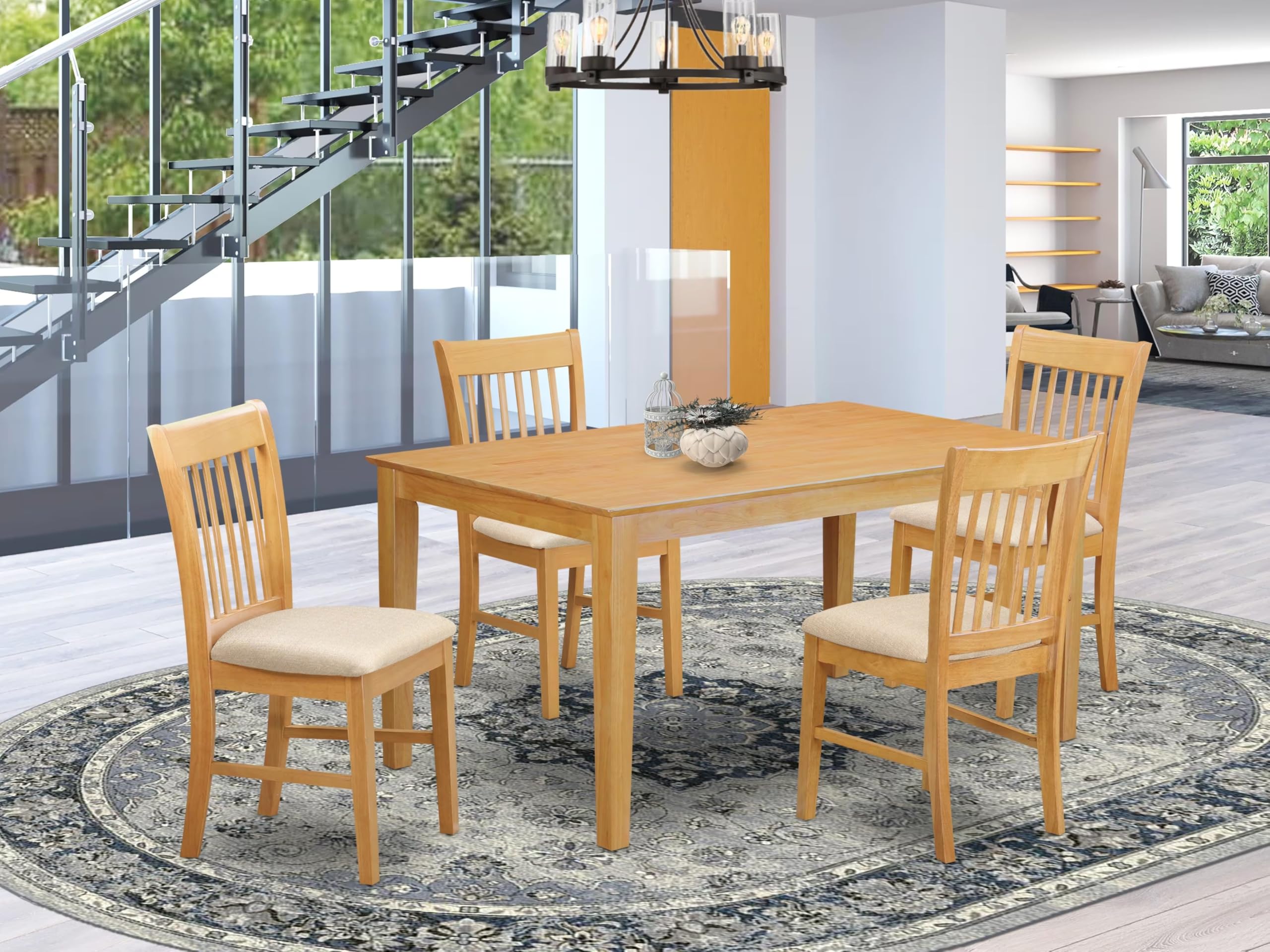 East West Furniture CANO5-OAK-C 5 Piece Modern Dining Table Set Includes a Rectangle Wooden Table and 4 Linen Fabric Upholstered Chairs, 36x60 Inch, Oak