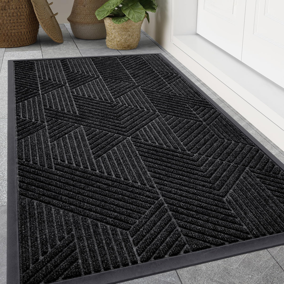 Smiry Front Door Mat Outside Entrance, Heavy Duty Natural Rubber Mat, Sturdy Trap Dirt And Moisture Indoor Outdoor Door Mat, Eas