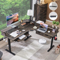 RedLemon 60 Inches L Shaped Electric Standing Desk,Height Adjustable Corner Gaming Desk with Drawers, Keyboard Tray, Power Outle