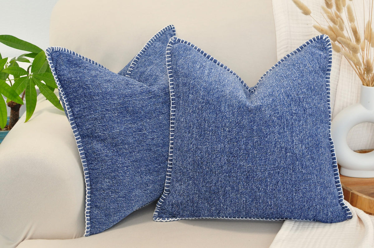 22X22 Pillow Cover Pack Of Of 2 Navy Blue Soft Textured Chenille, Comfy Cozy Large Cushion Covers For Couch Pillows, Modern Deco