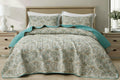 Chezmoi Collection Presley 3-Piece Printed Paisley Floral Cotton Quilt Set Full Size - Elegant Teal Ivory Brown Paisley Floral -