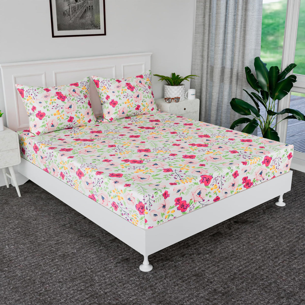 Kuber Industries 90x100 Inch Cotton Bedsheets for Double Bed with 2 Pillow Covers | Easy to Wash & Maintain Double Bedsheet Cott