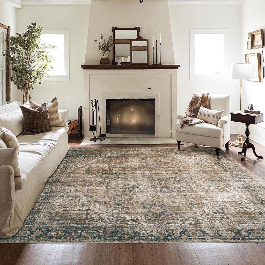 BILEEHOME Dining Room Rugs for Under Table Washable Country Vintage Area Rug for Living Room 6x9,Chocolate Brown