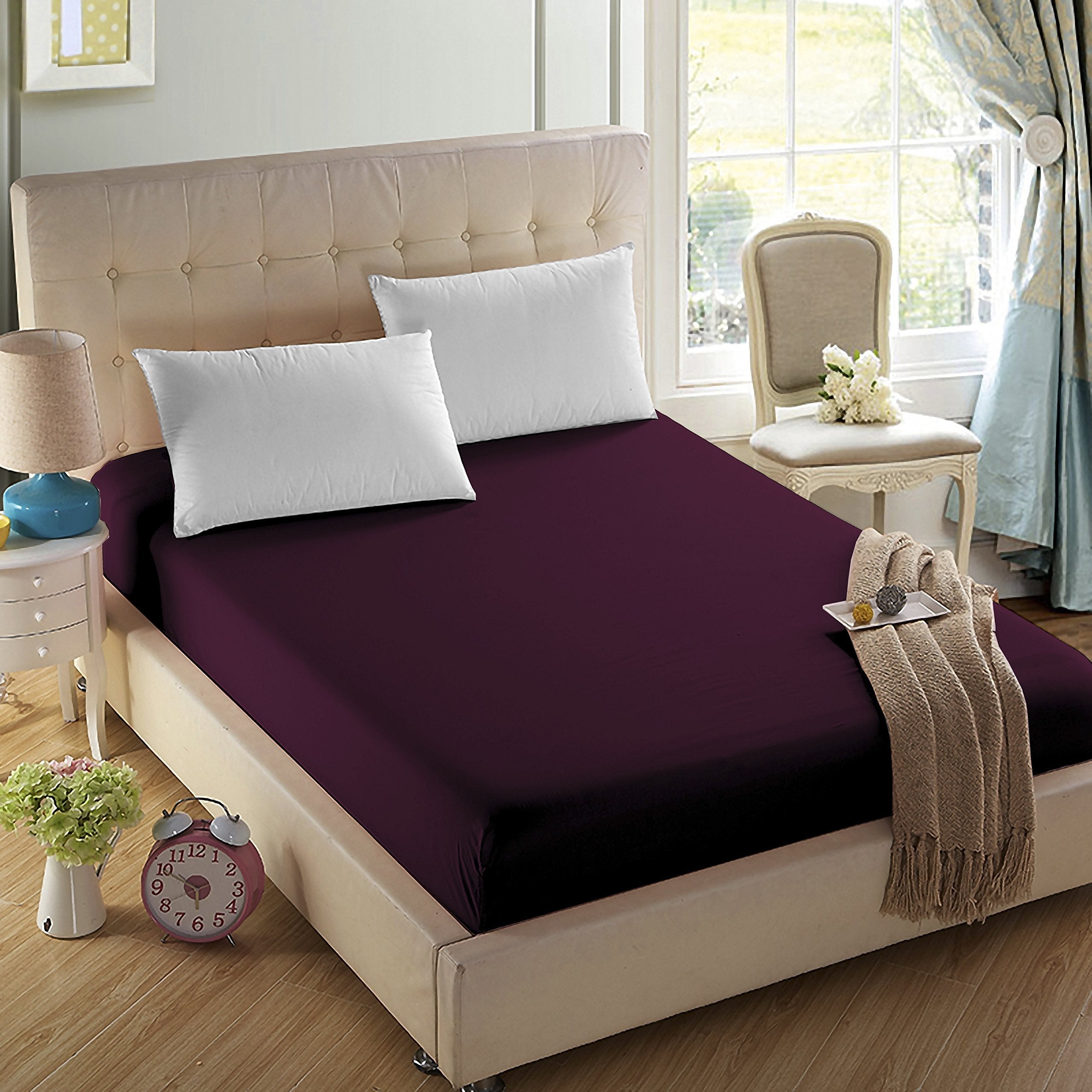 4U 'Life Single Fitted Sheet, Prime 1800 Series, Ultra Soft & Comfortable, Double Brushed Microfiber (Eggplant Purple, Twin)