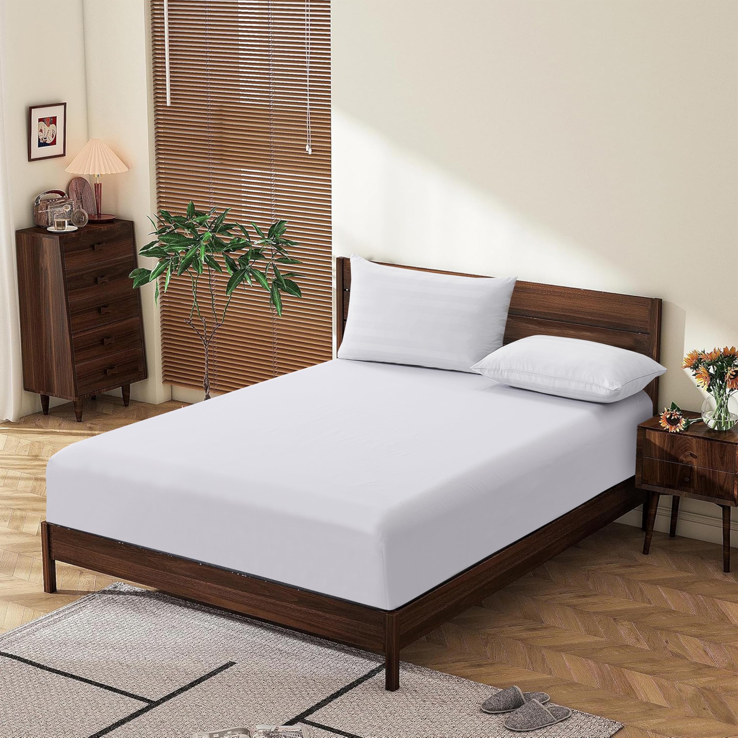 King Size 100% Egyptian Cotton Fitted Sheets 600 Thread Count 16' Deep Pocket, Ultra-Soft Hotel Luxury, Durable, Breathable And