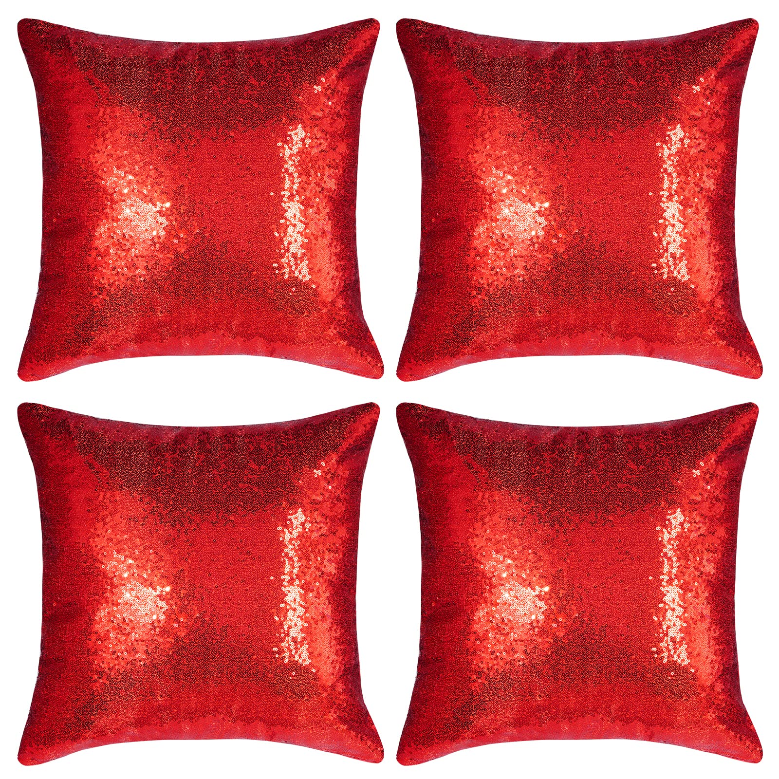 Miayon Red Sequin Pillow Covers Square Glitter Pillow Cases Decorative Sparkling Throw Pillow Covers Cushion Case For Bed Sofa B