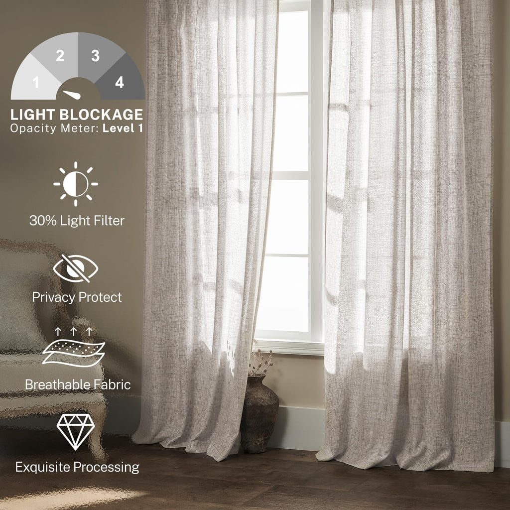 Meetbily 86 Inch Curtains Semi Sheer Linen Drapes For Living Room 2 Panels Light Filtering Back Tab Farmhouse Traditional Boho A