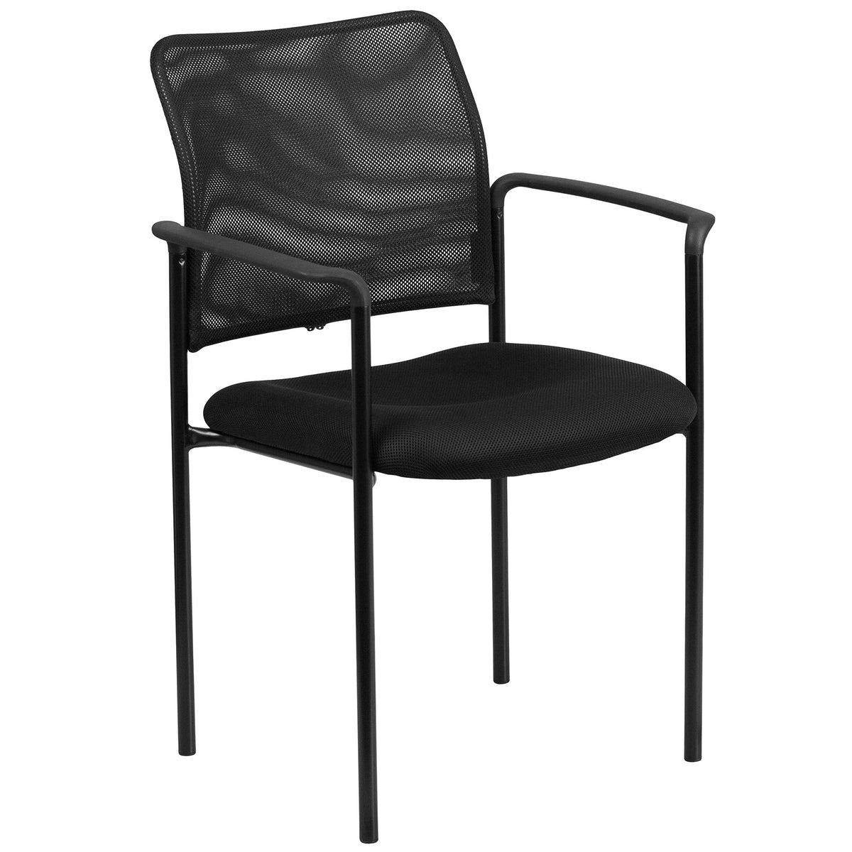 Flash Furniture Jana Comfort Black Mesh Stackable Steel Side Chair with Arms