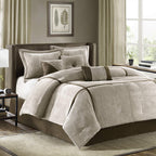 Madison Park Cozy Comforter Set Casual Blocks Design All Season, Matching Bed Skirt, Decorative Pillows, King (104 In X 92 In), Dallas Taupe/Brown, 7 Piece