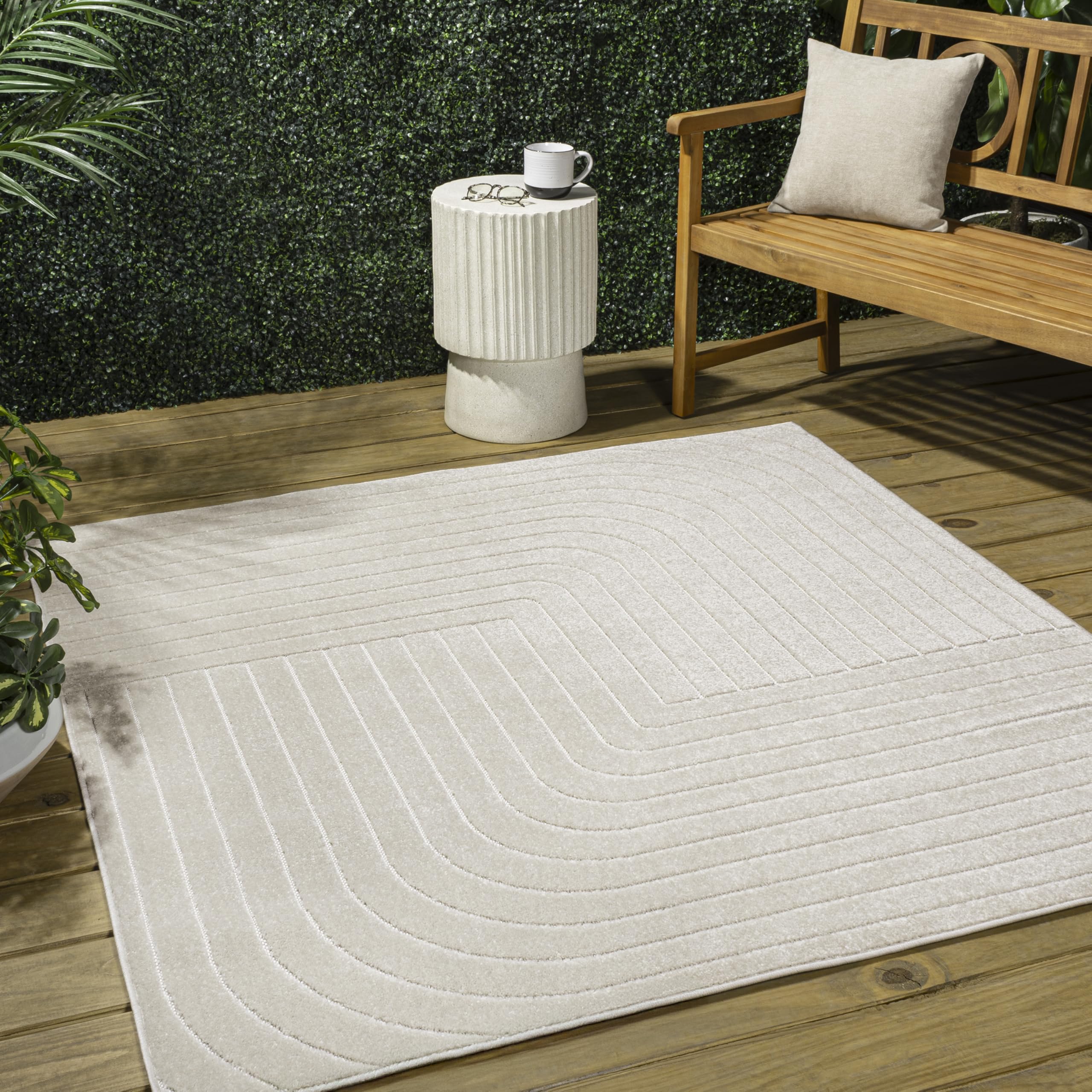 Jonathan Y Scn101A-7Sq Odense High-Low Minimalist Angle Geometric Ivory/Cream 7' Square Indoor/Outdoor Area Rug, Pet Friendly, N