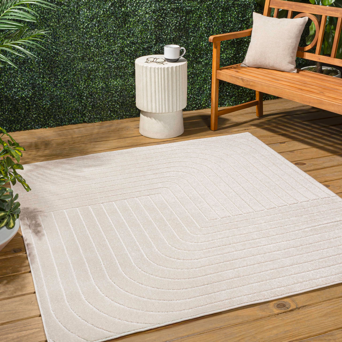 Jonathan Y Scn101A-7Sq Odense High-Low Minimalist Angle Geometric Ivory/Cream 7' Square Indoor/Outdoor Area Rug, Pet Friendly, N