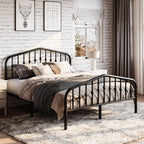 Sha Cerlin Queen Size Metal Platform Bed Frame With Victorian Style Wrought Iron-Art Headboard/Footboard, No Box Spring Required, Black